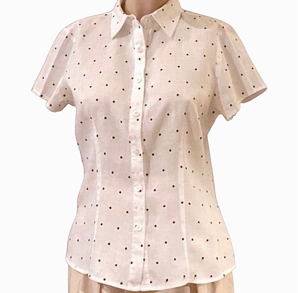White Linen Shirt St. Tropez West Blouse Coastal Grandmother Top Size Medium